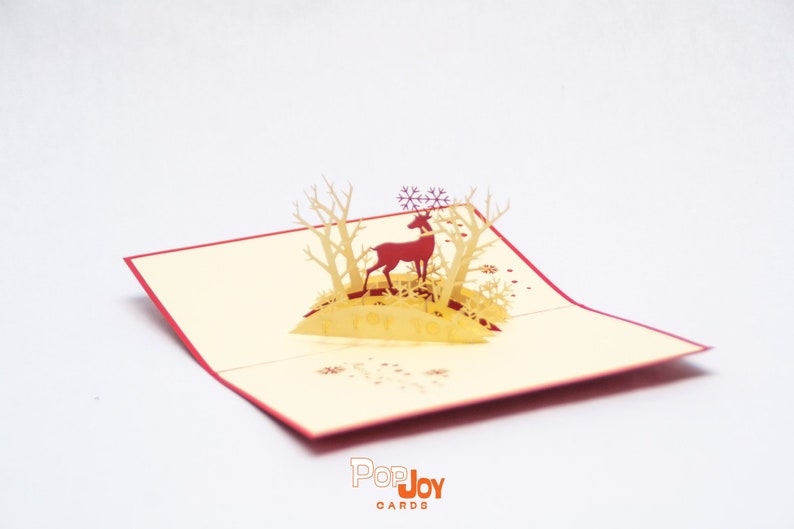 Reindeer in the Woods pop-up card detail