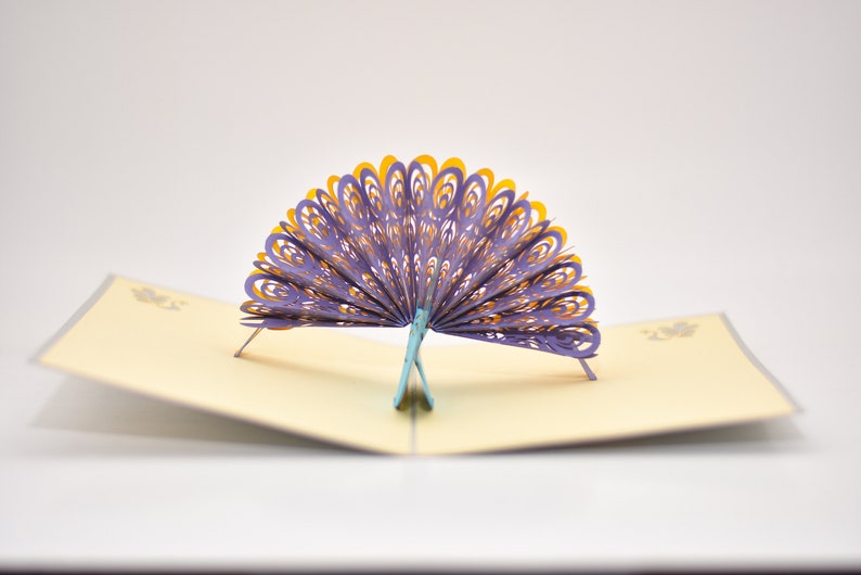 Peacock pop-up card open showing tail detail