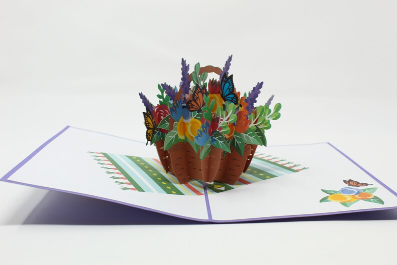 Basket of Flowers pop-up card with envelope