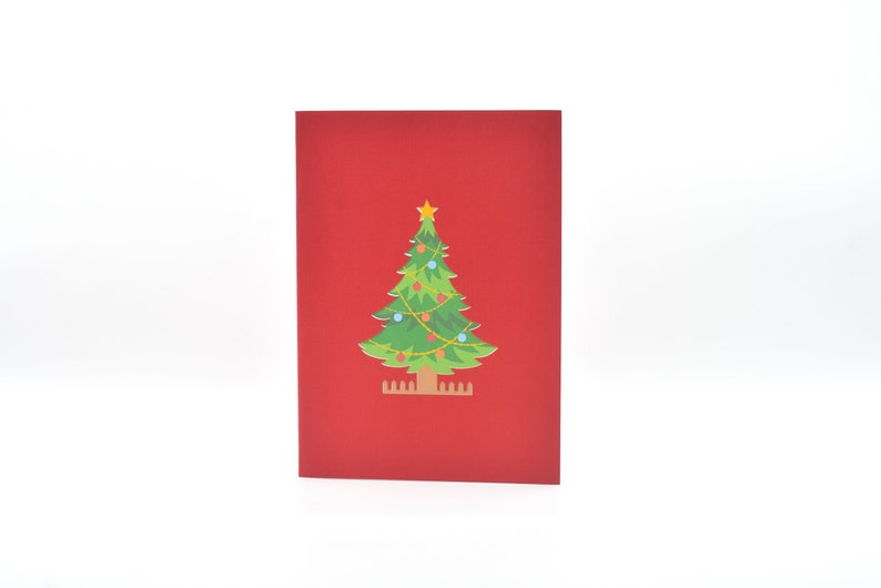 Christmas tree pop-up card open with presents and candy canes