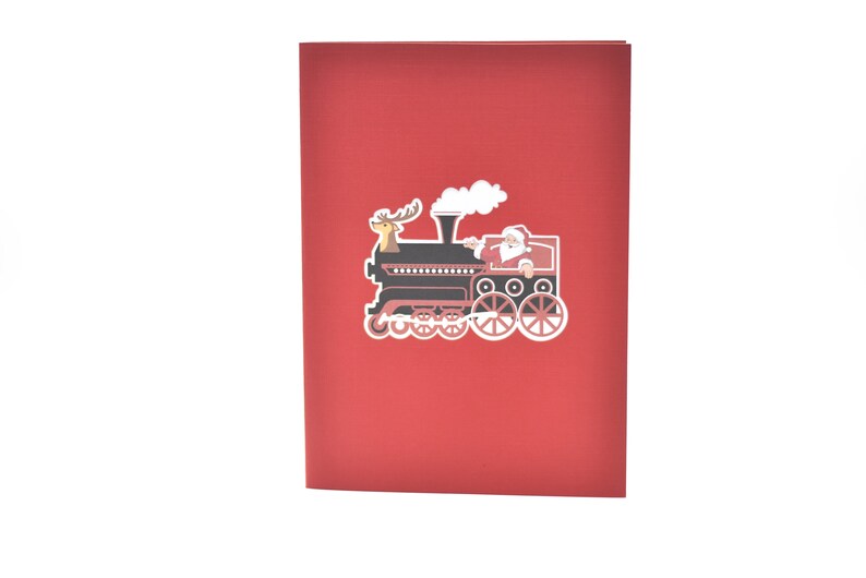 Christmas train pop-up card open
