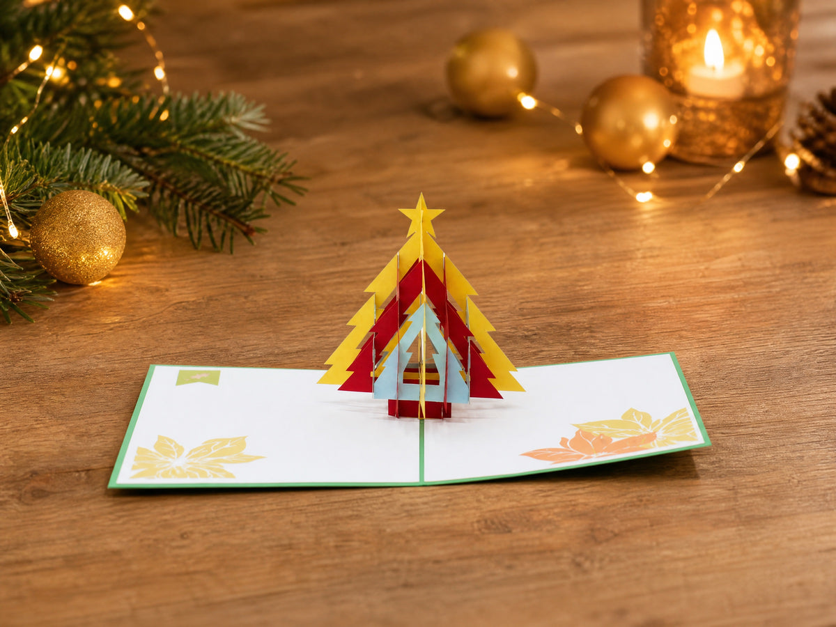 ZigZag Christmas Tree 3D pop-up card by PopJoy Cards - lifestyle scene