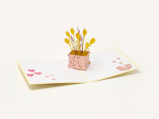 Balloon 3D pop-up card by PopJoy Cards - open view, studio shot