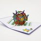 Basket of Flowers 3D pop-up card by PopJoy Cards - open view, studio shot