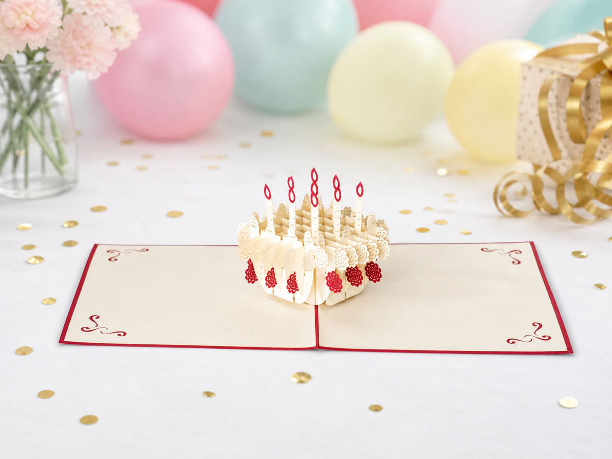 Birthday Cake 3D pop-up card by PopJoy Cards - lifestyle scene