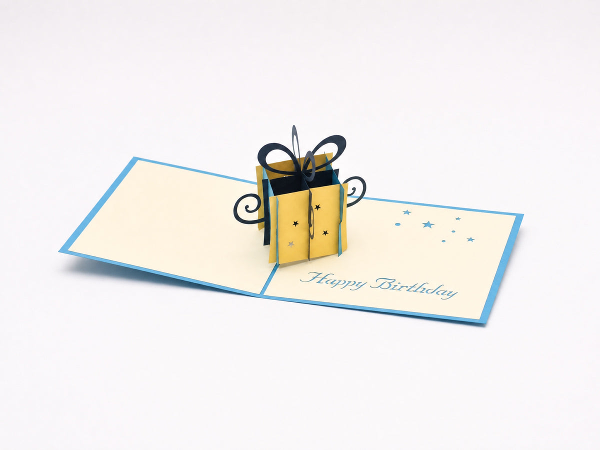 Birthday Gift 3D pop-up card by PopJoy Cards - open view, studio shot