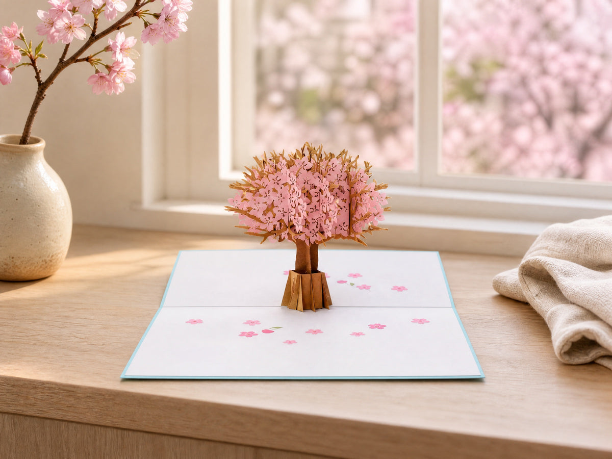 Cherry Blossom 3D pop-up card by PopJoy Cards - lifestyle scene