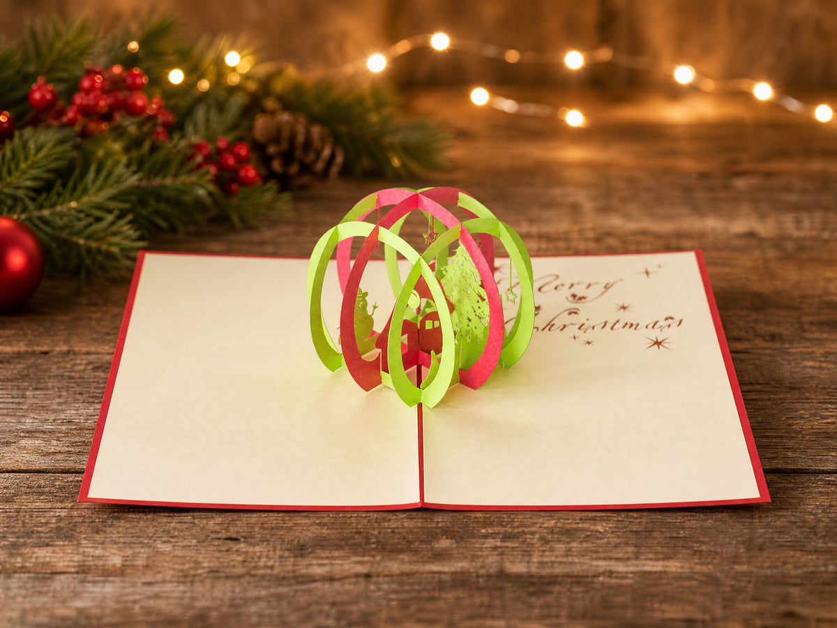 Christmas Ball 3D pop-up card by PopJoy Cards - lifestyle scene