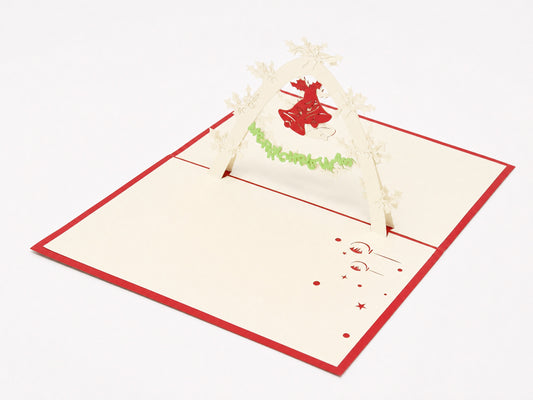 Christmas Bells 3D pop-up card by PopJoy Cards - open view, studio shot