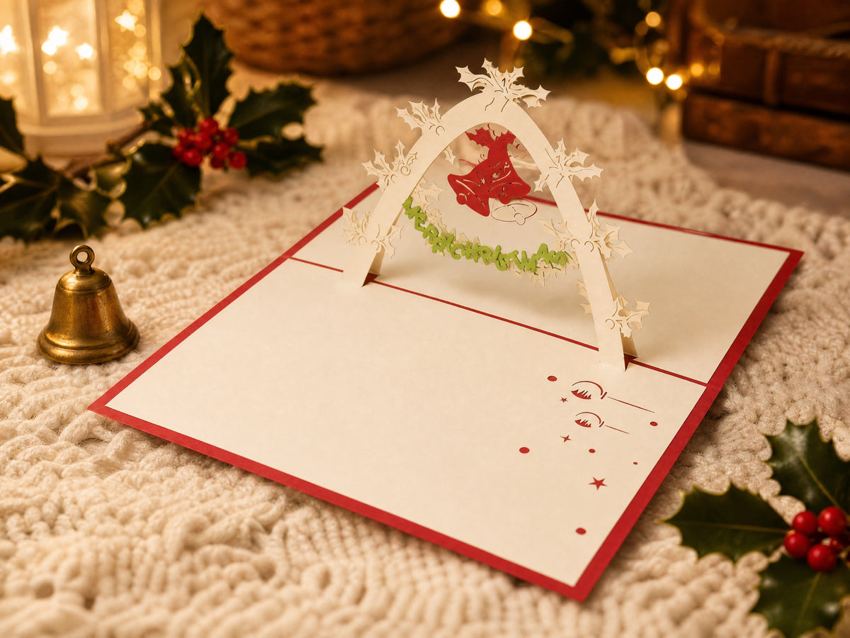 Christmas Bells 3D pop-up card by PopJoy Cards - lifestyle scene