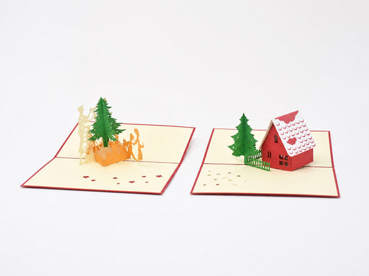 Christmas Tree Holiday pop-up card pack by PopJoy Cards - open view, studio shot