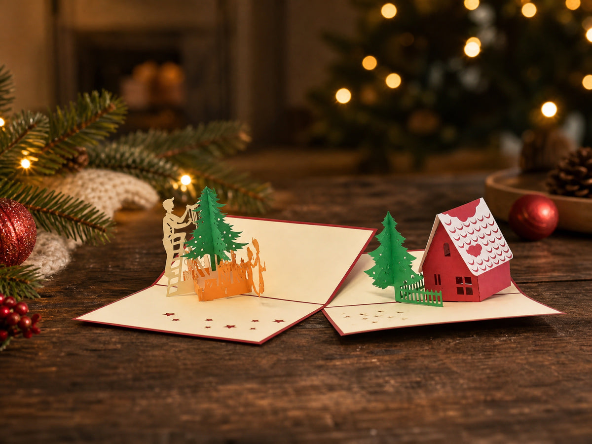 Christmas Tree Holiday pop-up card pack by PopJoy Cards - lifestyle scene