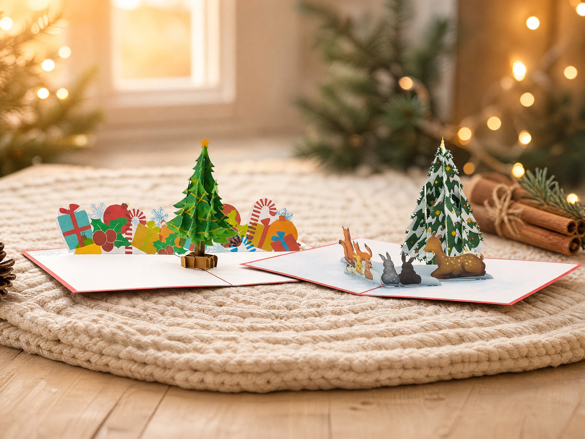 Christmas Tree pop-up card pack of 2 by PopJoy Cards - lifestyle scene