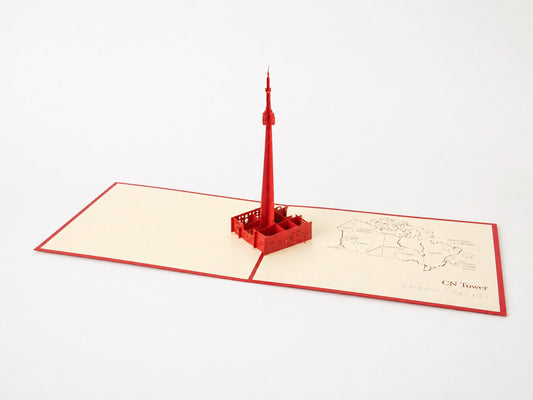 CN Tower 3D pop-up card by PopJoy Cards - open view, studio shot