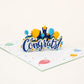 Congrats 3D pop-up card by PopJoy Cards - open view, studio shot