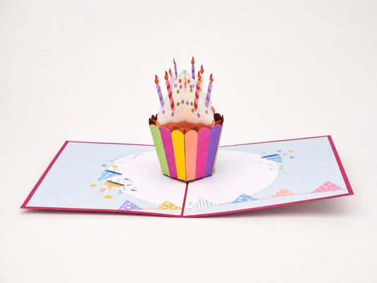 Cupcake 3D pop-up card by PopJoy Cards - open view, studio shot