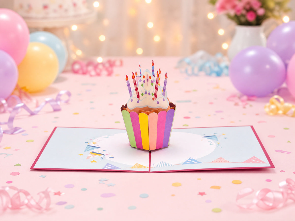 Cupcake 3D pop-up card by PopJoy Cards - lifestyle scene