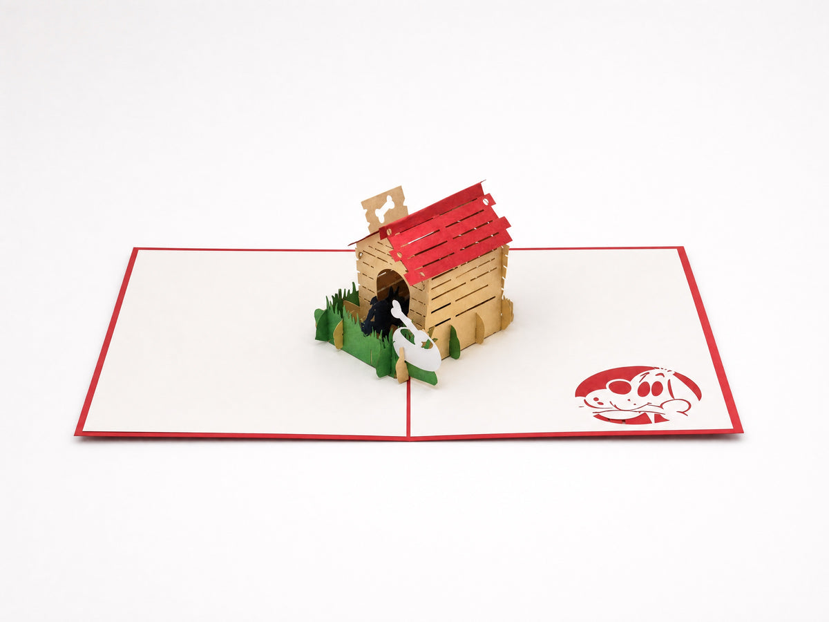 Dog House 3D pop-up card by PopJoy Cards - open view, studio shot