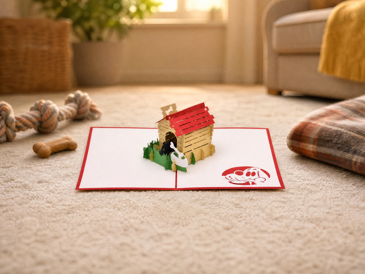 Dog House 3D pop-up card by PopJoy Cards - lifestyle scene