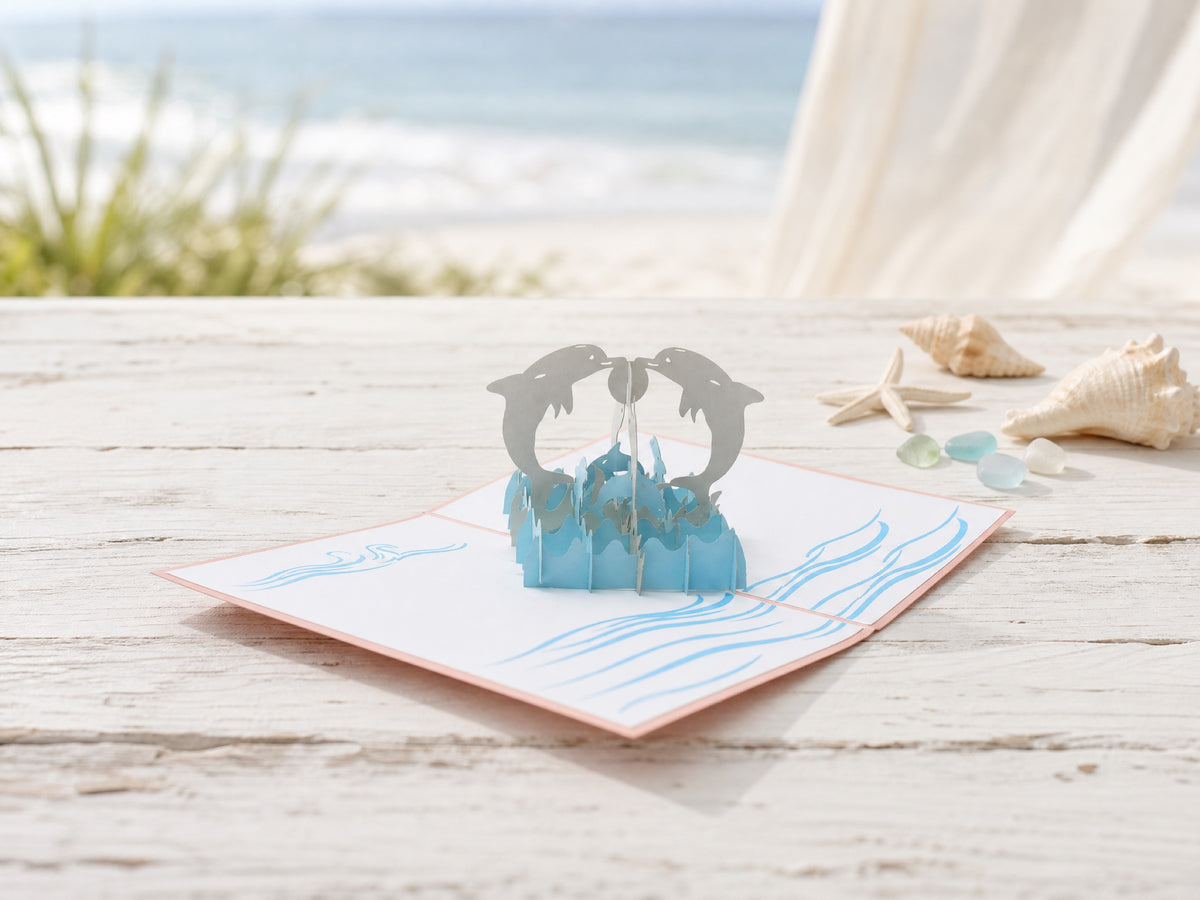 Pink Dolphin 3D pop-up card by PopJoy Cards - lifestyle scene