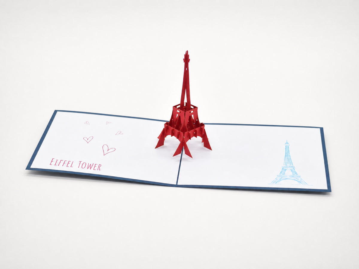 Eiffel Tower 3D pop-up card by PopJoy Cards - open view, studio shot