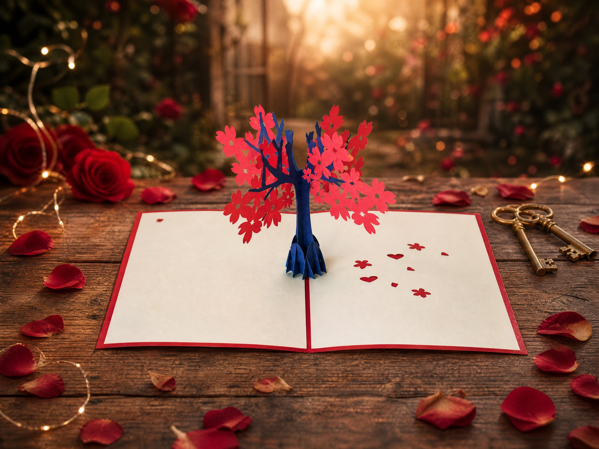 Fall Love Tree 3D pop-up card by PopJoy Cards - lifestyle scene