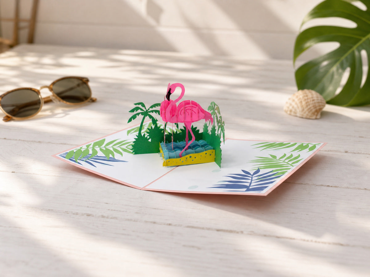 Flamingo 3D pop-up card by PopJoy Cards - lifestyle scene