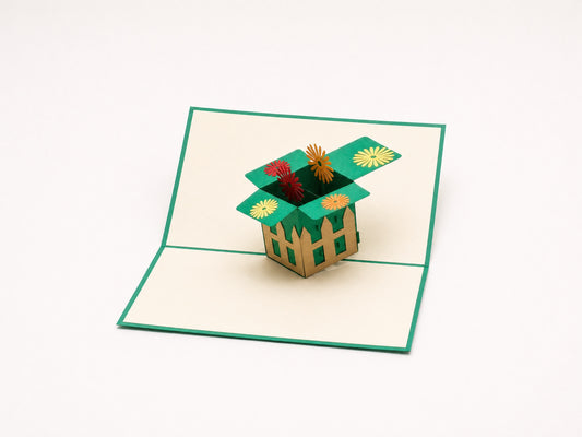 Garden Box 3D pop-up card by PopJoy Cards - open view, studio shot