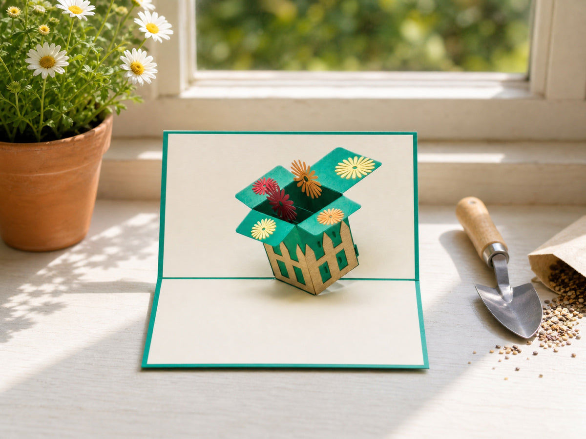 Garden Box 3D pop-up card by PopJoy Cards - lifestyle scene