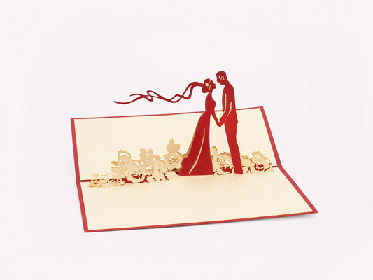 Garden Wedding 3D pop-up card by PopJoy Cards - open view, studio shot