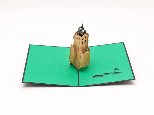Golf 3D pop-up card by PopJoy Cards - open view, studio shot