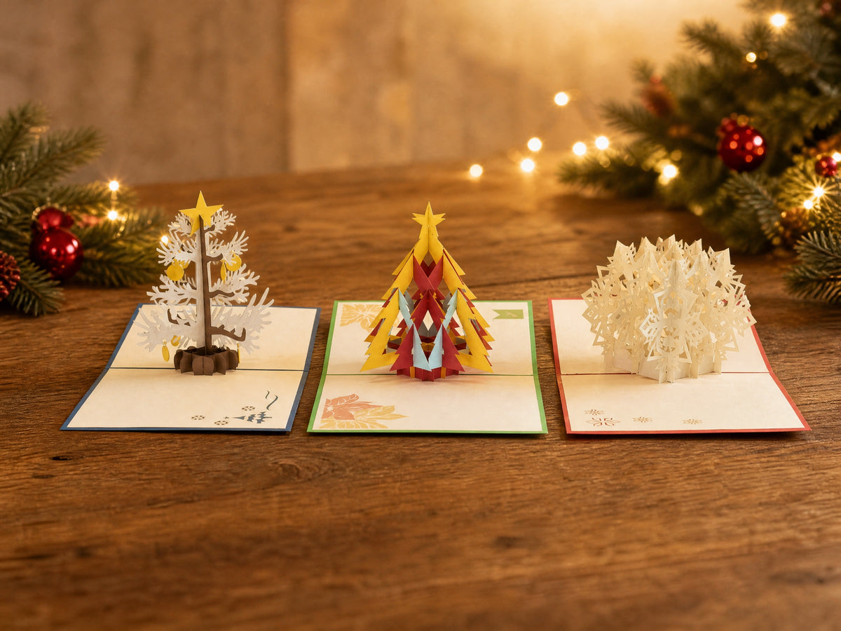 Holiday Variety Pack of 3 pop-up cards by PopJoy Cards - lifestyle scene