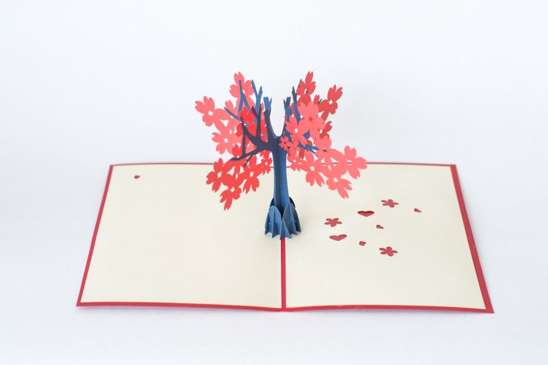 Fall Love Tree pop-up card detail of red flowers