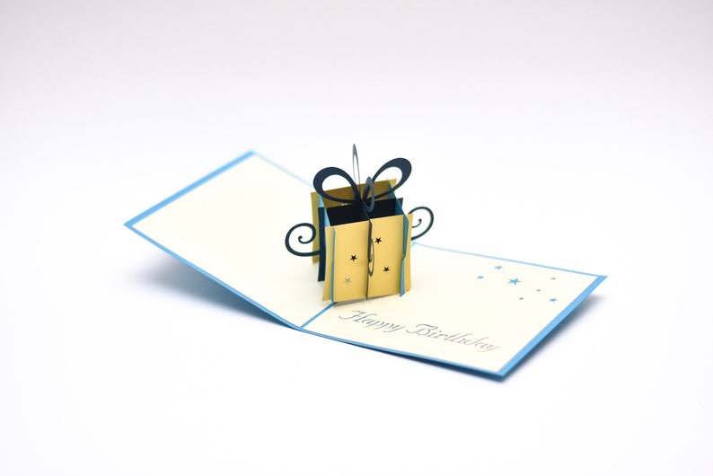 Birthday Gift pop-up card open view showing gift box