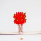 Red Roses 3D pop-up card by PopJoy Cards - open view with rose bouquet in white vase