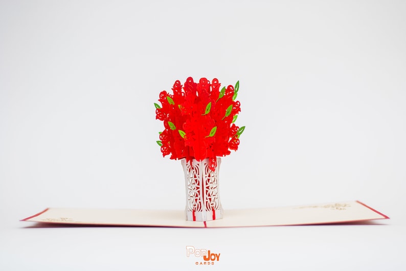 Rose Flower Bouquet pop-up card open view