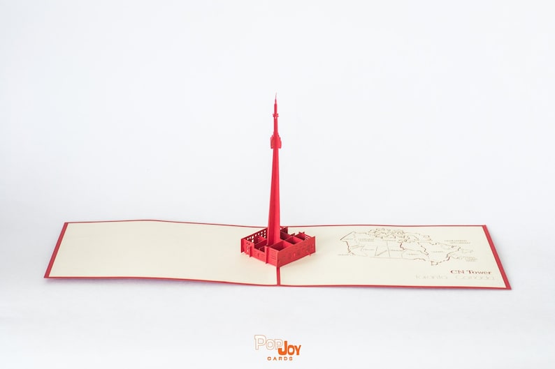 CN Tower 3D pop-up card by PopJoy Cards - front cover with Toronto skyline