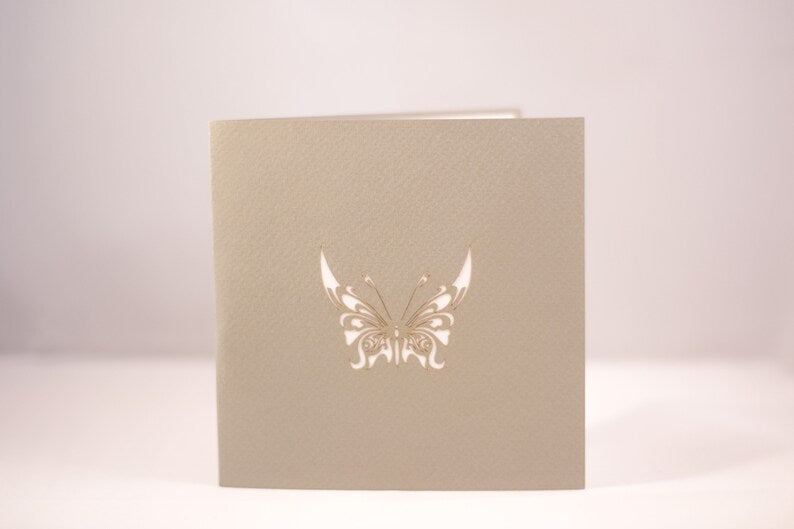 Butterfly 3D pop-up card by PopJoy Cards - front cover with engraved butterfly