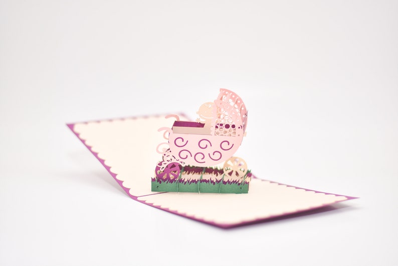 New Born Baby in Stroller pop-up card open view