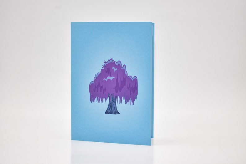 Purple Tree pop-up card side view detail