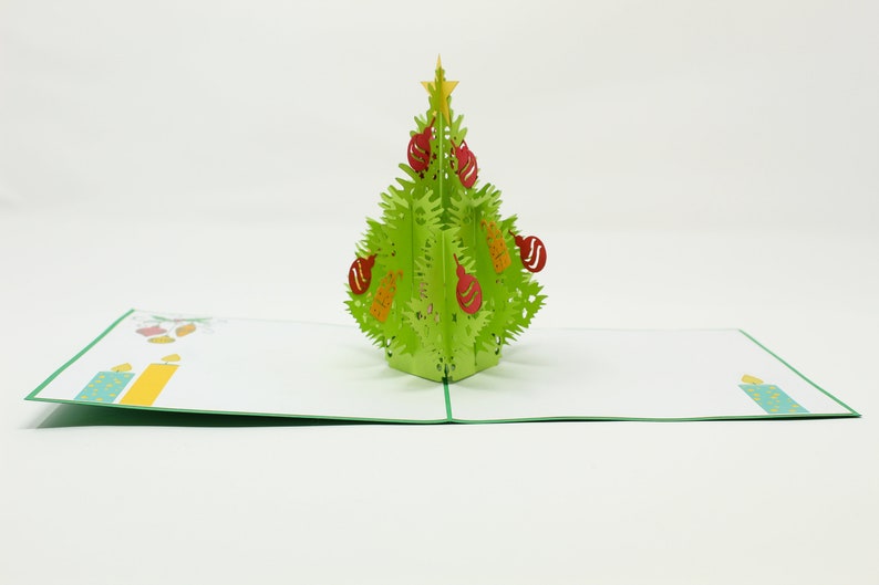 Christmas Tree with Ornaments pop-up card open view
