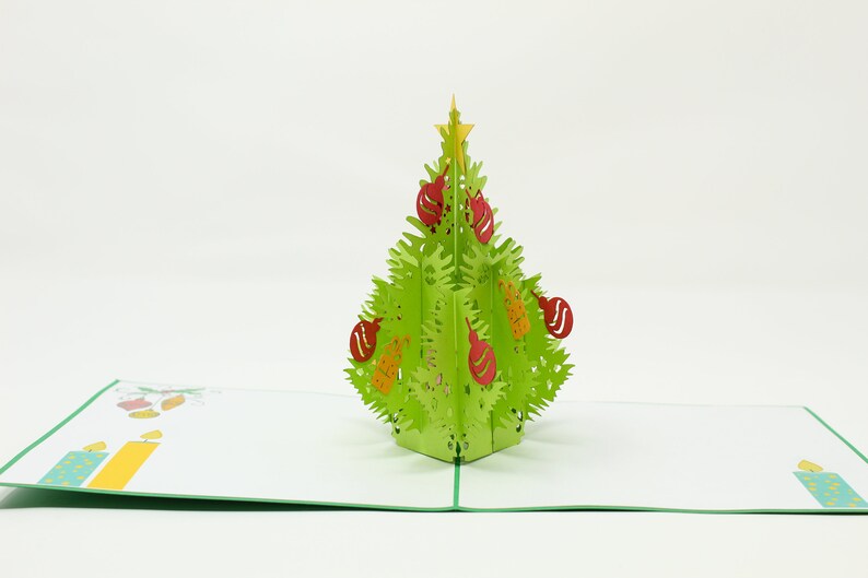 Christmas Tree with Ornaments pop-up card detail of ornaments