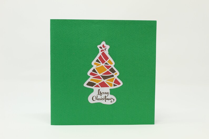 Christmas Tree with Ornaments pop-up card front cover