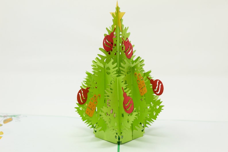 Christmas Tree with Ornaments pop-up card side view