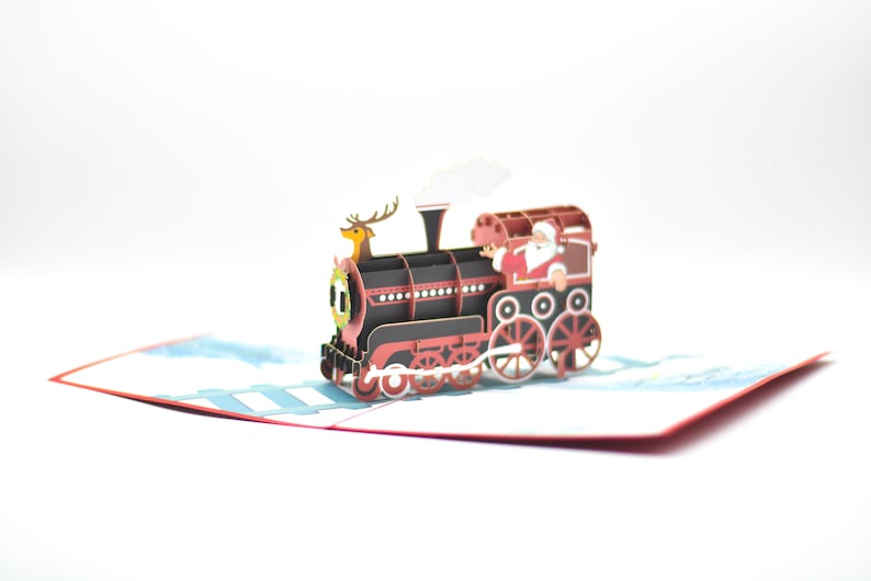 Santa on a train 3D pop-up card by PopJoy Cards