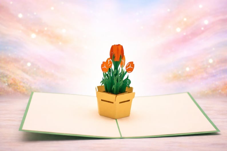 Tulip Flower Bouquet 3D pop-up card by PopJoy Cards