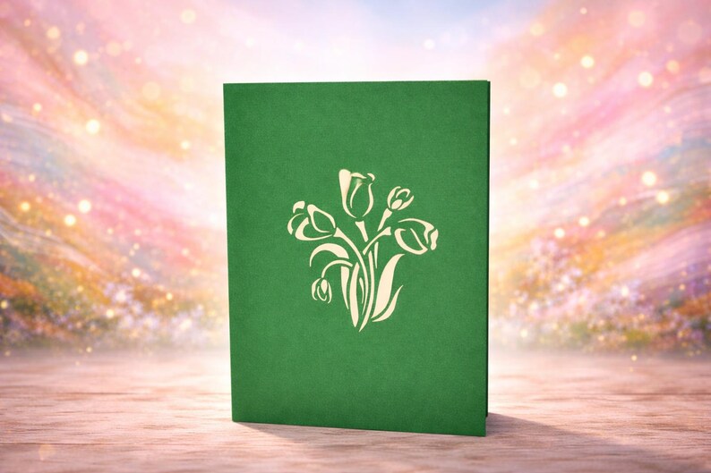 Tulip Flower Bouquet pop-up card open view