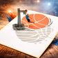 Basketball pop-up card open showing dunk scene
