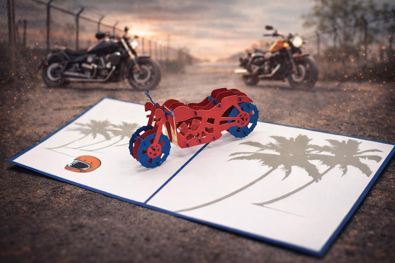 Motorcycle 3D pop-up card by PopJoy Cards