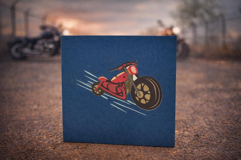 Red motorcycle pop-up card open